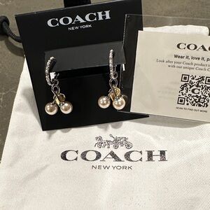 Coach Gold and Silver Pearl Drop Earrings